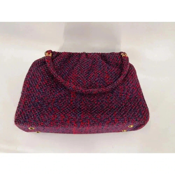 Vintage 50's Wool Red/Blue Tweed Handbag Double Handle Snap Clasp 8" X 12" x 4" - Picture 3 of 13